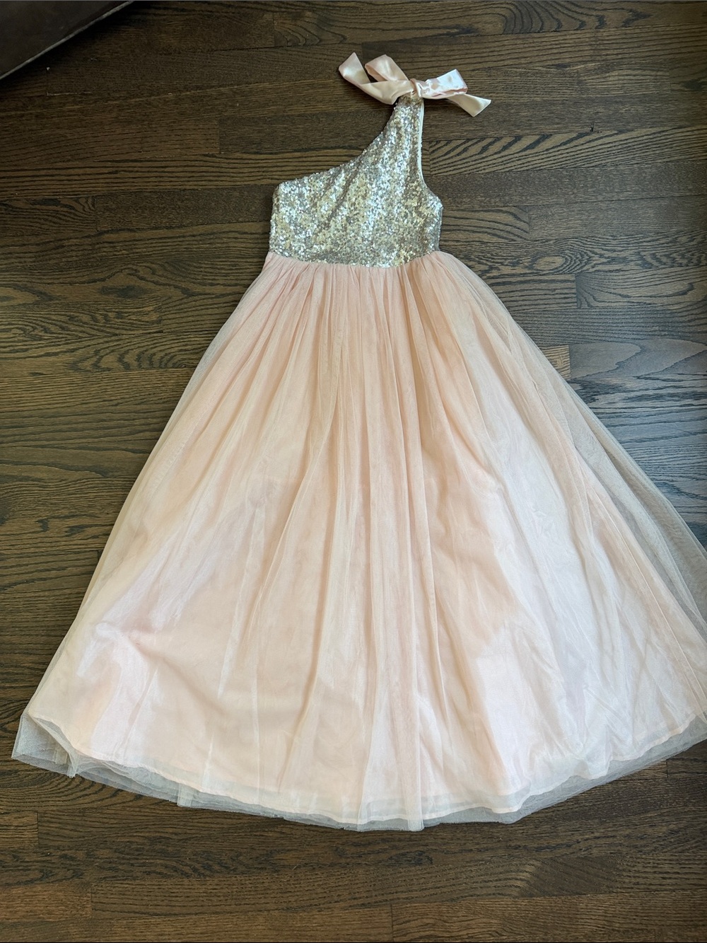 Girls' coral/pink One-Shoulder Sequin Dress